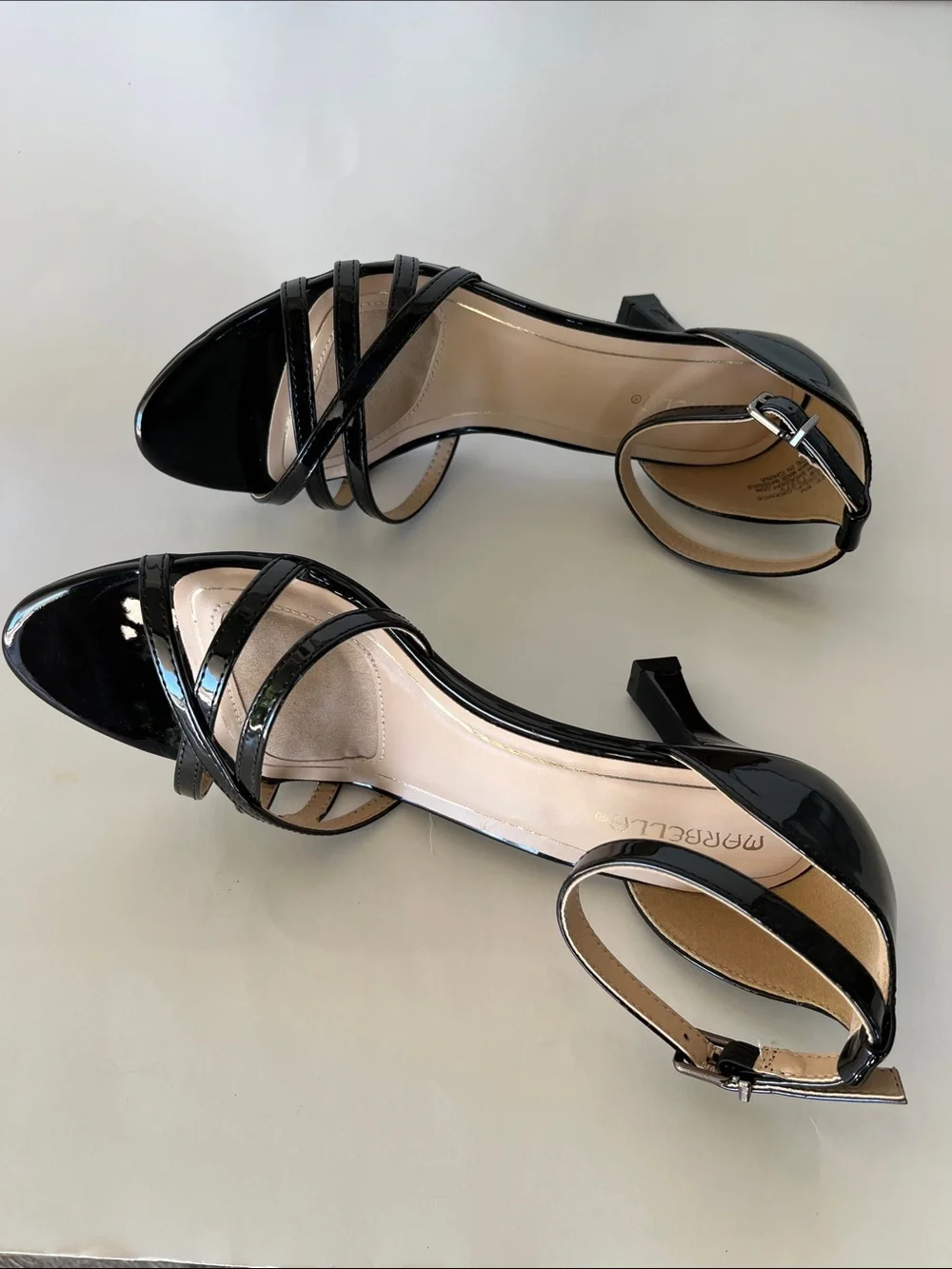 Ankle-Strap Patent Sandals in Black
